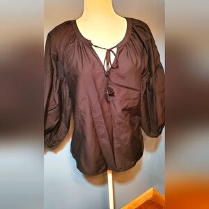 Tommy Bahama Black Peasant Blouse Size Medium, Long sleeves.